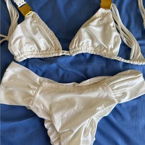 White Bikini with Gold Accents